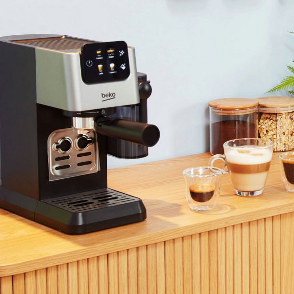 Beko CaffeExperto CEP5302B Manual Espresso with Steam Wand - Black_coffee machine and cups