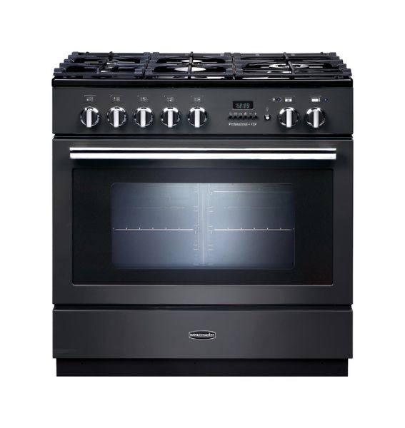 Rangemaster 124140 Professional+ FXP 90 Dual Fuel Range Cooker in Slate with Chrome Trim - PROP90FXPDFFSL/C
