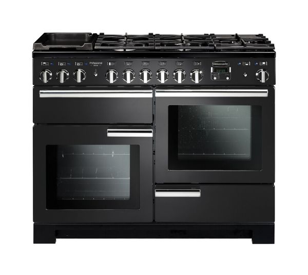 Rangemaster 126110 Professional Deluxe 110 Dual Fuel Range Cooker in Charcoal Black with Chrome Trim - PDL110DFFCB/C