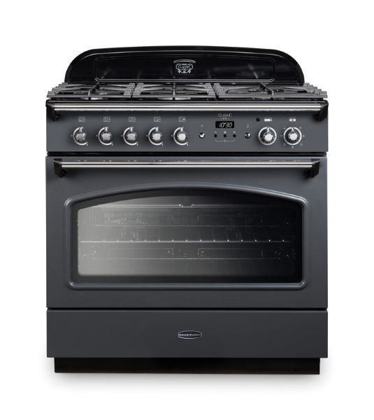 Rangemaster 128240 Classic FX 90 Dual Fuel Range Cooker in Slate with Chrome Trim - CLAS90FXDFFSL/C