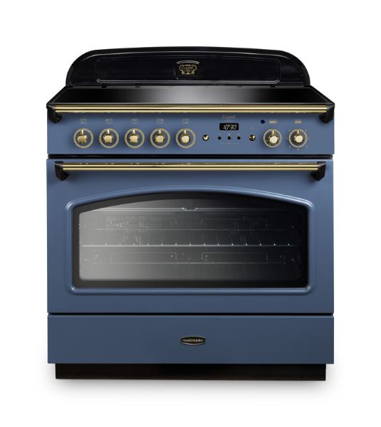 Rangemaster 131810 Classic FX 90 Induction Range Cooker in  Stone Blue with Brass Trim - CLAS90FXEISB/B