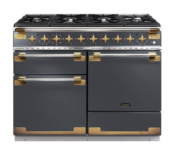 Rangemaster 135230 Elise Luxe 110 Dual Fuel Range Cooker in Slate with Antique Brass Trim - ELS110DFSL/AB