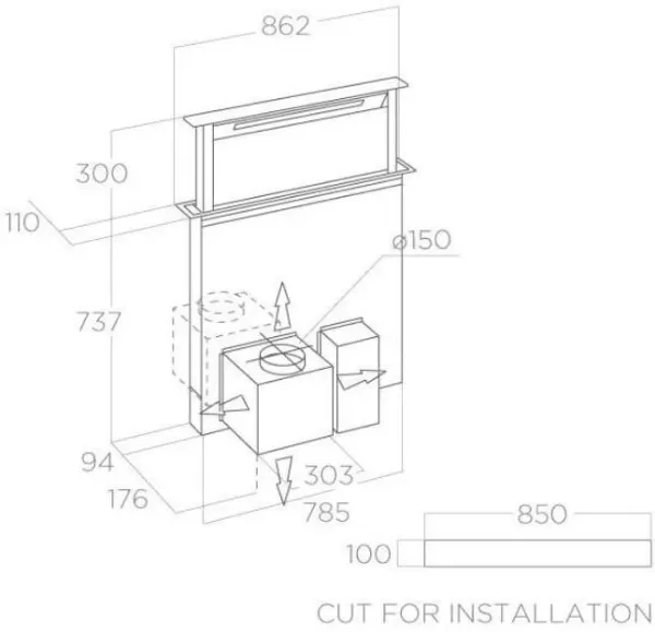 Elica GETUP-IRON Get Up 90cm Downdraft Extractor Cooker Hood in Cast Iron_dimensions