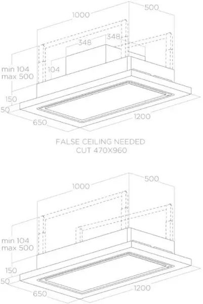 Elica LULL-AT-WW-RC Lullaby 90cm Cooker Hood in White Wood - Recirculating_dimensions