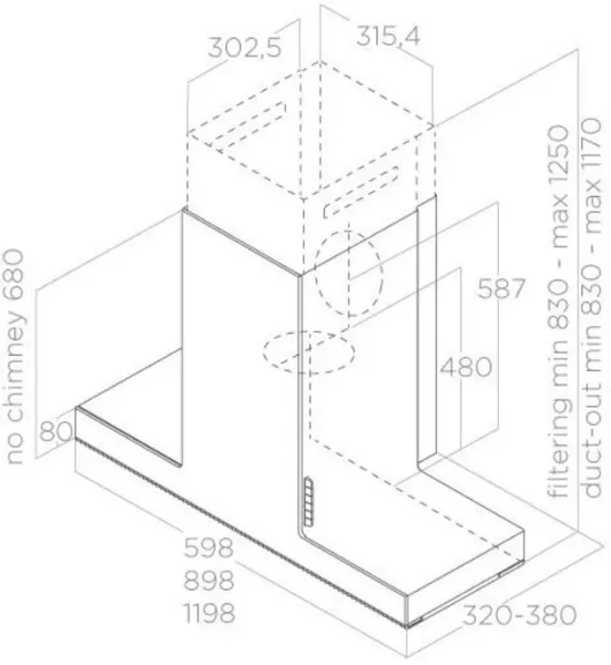 Elica HAIKU-120-WH Haiku 120cm Wide Chimney Cooker Hood in White_dimensions
