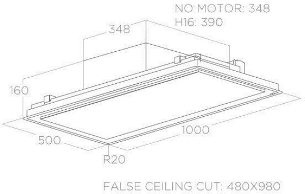 Elica ILLUS-PLS-RM-WH Illusion Plus 100cm Integrated Ceiling Cooker Hood in White_dimensions