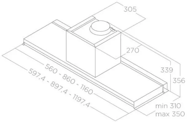 Elica LEVER-120 120cm Wide Integrated Hood in Stainless Steel_dimensions