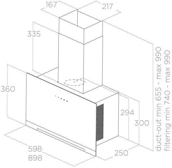 Elica APLOMB 60cm Wall Mounted Cooker Hood In White_dimensions
