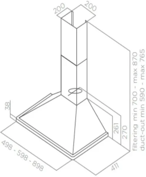 Elica Aquavitae 50cm Chimney Hood In Stainless Steel_dimensions