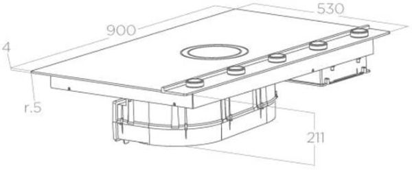 Elica NT-UNPLUG-BK-DO NikolaTesla UNPLUGGED 90cm Induction Hob in Black - Duct Out_dimensions