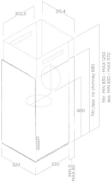 Elica HAIKU-32-BLK Haiku 32cm Wall Mounted Chimney Cooker Hood in Black_dimensions