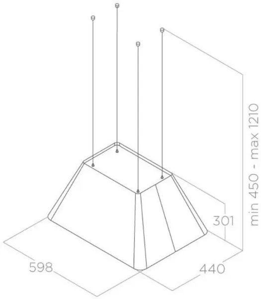 Elica IKONA-LIGHT-SS 60cm Wide Ceiling Mounted Cooker Hood in Stainless Steel_dimensions