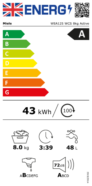 Miele WEA125 WCS 8kg 1400 Spin Freestanding Washing Machine with CapDosing_energy rating
