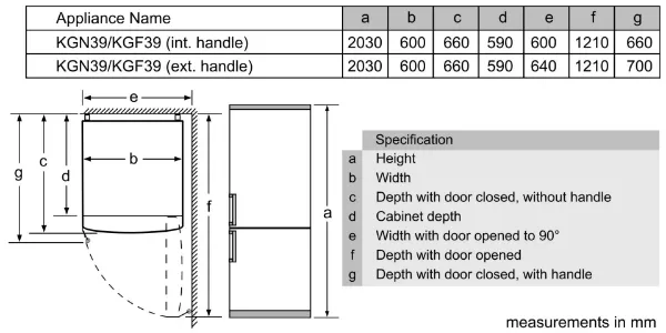 Bosch KGN392WEBG 60cm 70/30 Frost Free Fridge Freezer - White_measurements