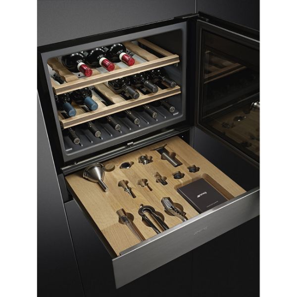 Smeg CPS315X 15cm Height Classic Sommelier Drawer in Stainless steel _ fitted view