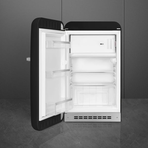 Smeg FAB10LBL6 55cm 50s Style Fridge with Icebox Left Hand Hinge In Black