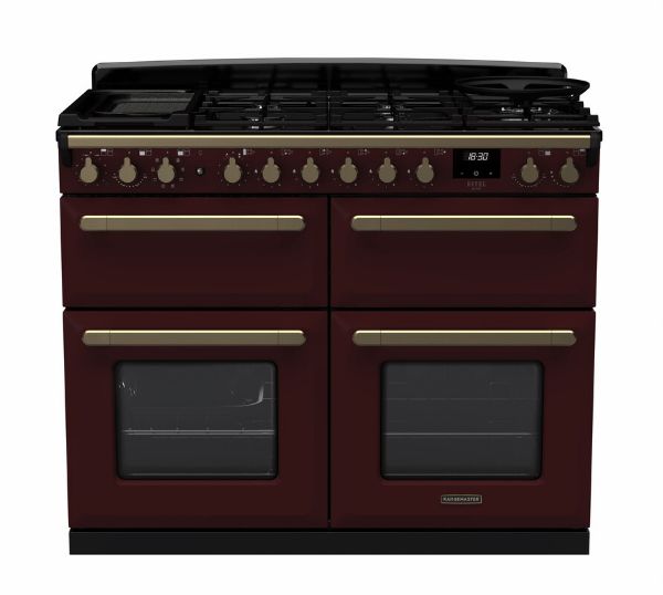 Rangemaster 18147 Estel Deluxe 110 Dual Fuel Range Cooker in Bordeaux with Antique Brass Trim - ESDLB110DFPBOR/AB1_main