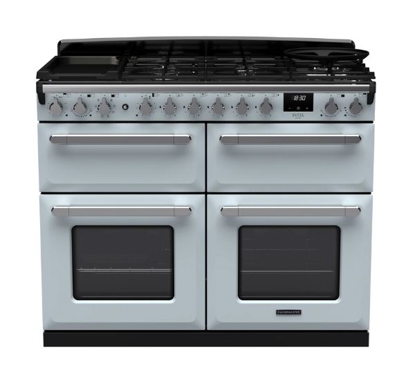 Rangemaster 15253 Estel Deluxe 110 Dual Fuel Range Cooker in Misty Blue with Chrome Trim - ESDLB110DFPMSB/CM1_main
