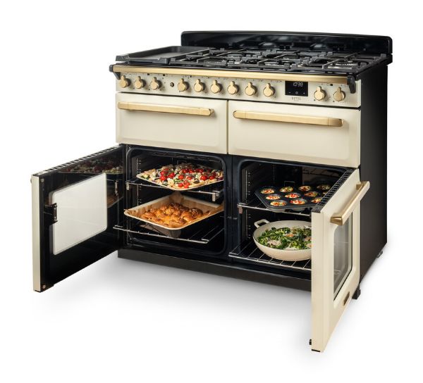 Rangemaster 15254 Estel Deluxe 110 Dual Fuel Range Cooker in Pale Pink with Chrome Trim - ESDLB110DFPPPK/CM1_ovens