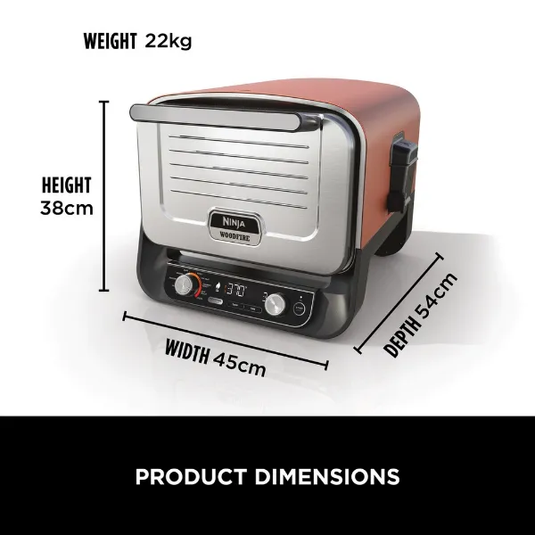 Ninja OO101UKCOVKIT Ninja Woodfire Outdoor Oven with Grill Cover & Woodfire Pellets - Terracotta/Steel_dimensions