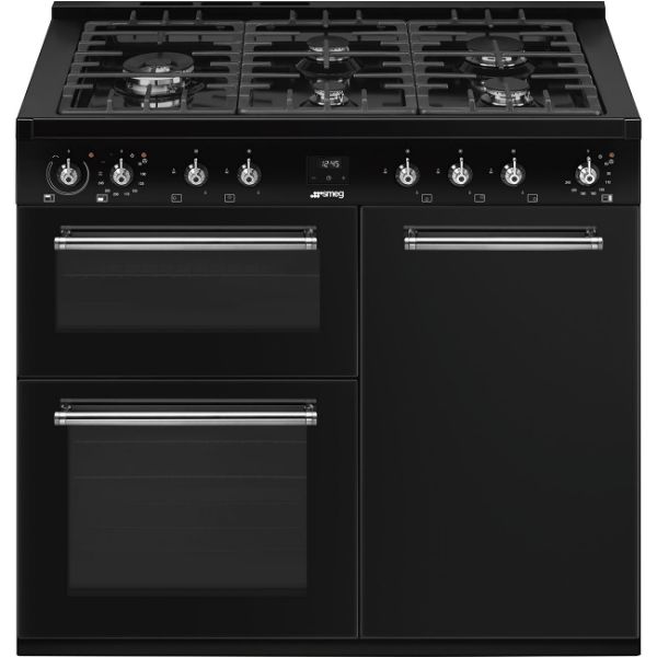 Smeg CX103GMBL 100cm Concert Dual Fuel Range Cooker in Black_ front view