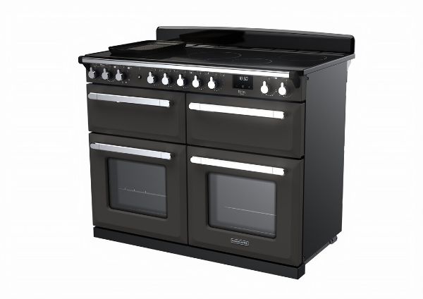 Rangemaster 15300 Estel Deluxe 110 Induction Range Cooker in Slate with Chrome Trim - ESDLB110EIPSLT/CM1_angled