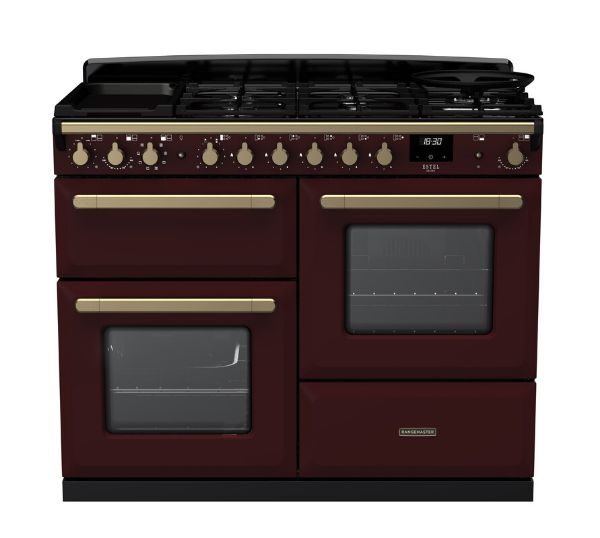 Rangemaster 18105 Estel Deluxe 110 Dual Fuel Range Cooker in Bordeaux with Antique Brass Trim - ESDLO110DFPBOR/AB1_main