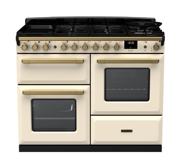 Rangemaster 18104 Estel Deluxe 110 Dual Fuel Range Cooker with Proving Drawer in Pale Cream with Antique Brass Trim - ESDLO110DFPPCR/AB1_main