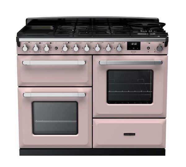 Rangemaster 15152 Estel Deluxe 110 Dual Fuel Range Cooker with Proving Drawer in Pale Pink with Chrome Trim - ESDLO110DFPPPK/CM1_main