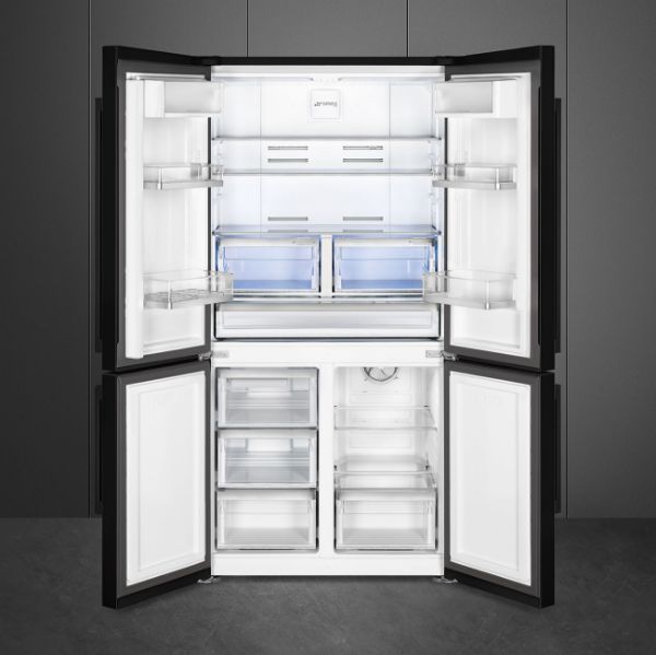 Smeg FQ60NDE 92cm Four Door Fridge Freezer Black open