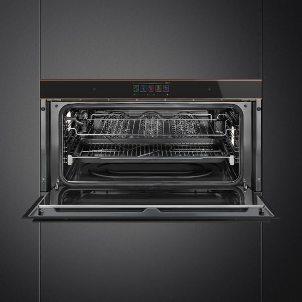 Smeg SFPR9606WTPNR Reduced Height 90cm Dolce Stil Novo Pyro Wi-Fi Oven open 3