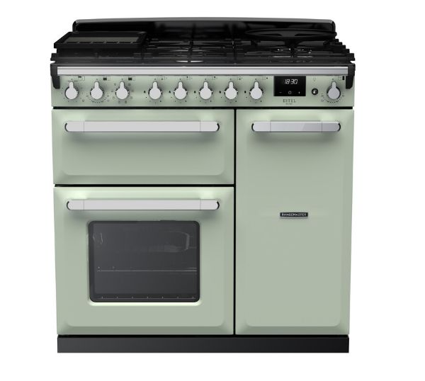 Rangemaster 14983 Estel Deluxe 90 Dual Fuel Range Cooker in Mint with Chrome Trim - ESDL90DFPMNT/CM1_main