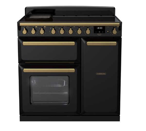 Rangemaster 18053 Estel Deluxe 90 Induction Range Cooker in Gloss Black with Antique Brass Trim - ESDL90EIPGBL/AB1_main
