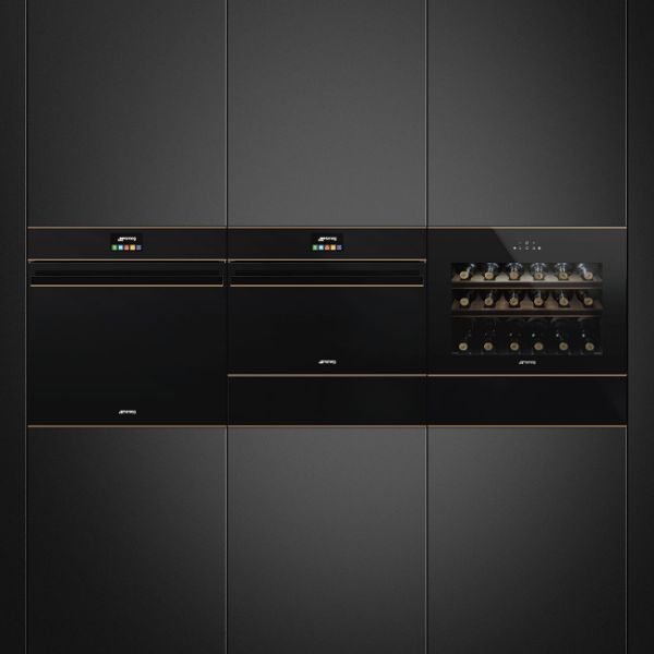 Smeg CPS615NR 15cm Height Dolce Stil Novo Sommelier Drawer Copper Trim demo