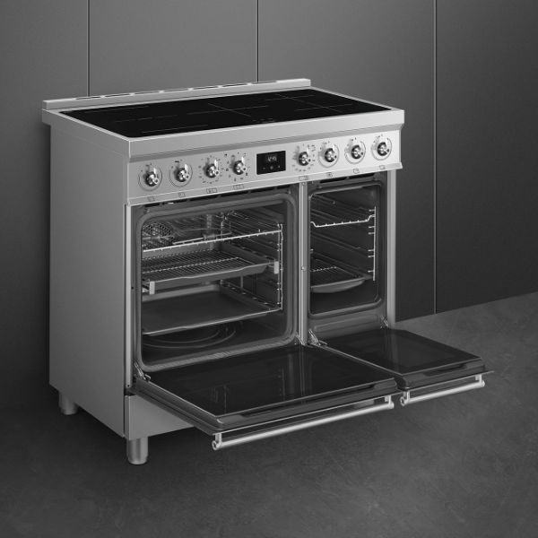 Smeg C92IPX2 90cm Stainless Steel Double Cavity Pyrolytic Cooker open 3