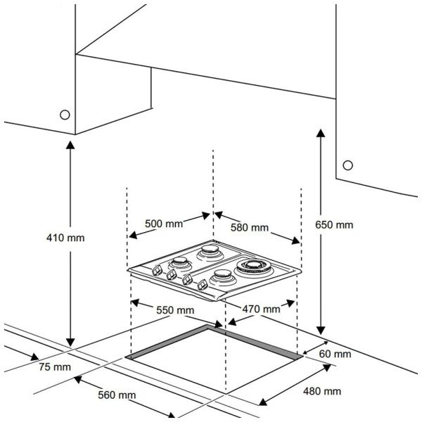 Rangemaster 112210 60cm 4 Burner Gas Hob in Stainless Steel - RMB60HPNGFSS/_ Size info