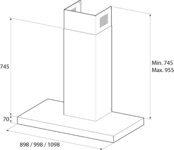 Rangemaster 119520 90cm Flat Hood Cooker Hood in Slate - UNBHDS90SL/_ size Info
