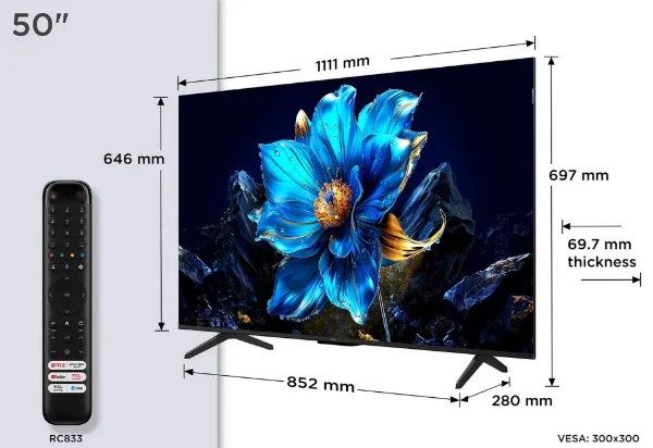TCL 50P7K-UK 50" 4K QLED Direct LED HDR Google TV_remote