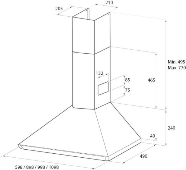 Rangemaster 62260 90cm Chimney Cooker Hood in Stainless Steel and Chrome - LEIHDC90SC/_ size info