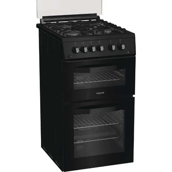 Hotpoint HDG5GCB 50cm Gas Double Cooker - Black_angled view