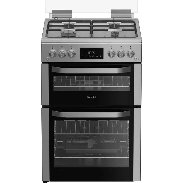 Hotpoint HDG6GDCX 60cm Gas Double Cooker with Glass Lid - Stainless Steel_main