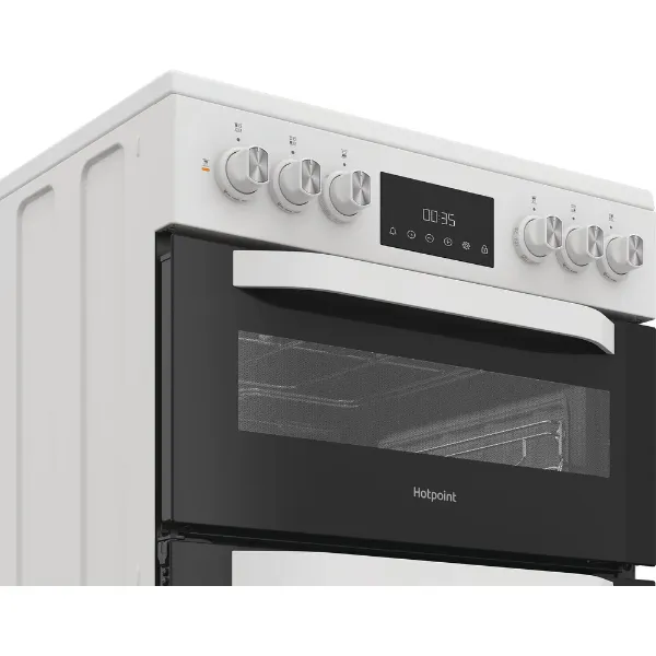 Hotpoint HDD6GDC2W 60cm Dual Fuel Double Cooker with Glass Lid - White_controls