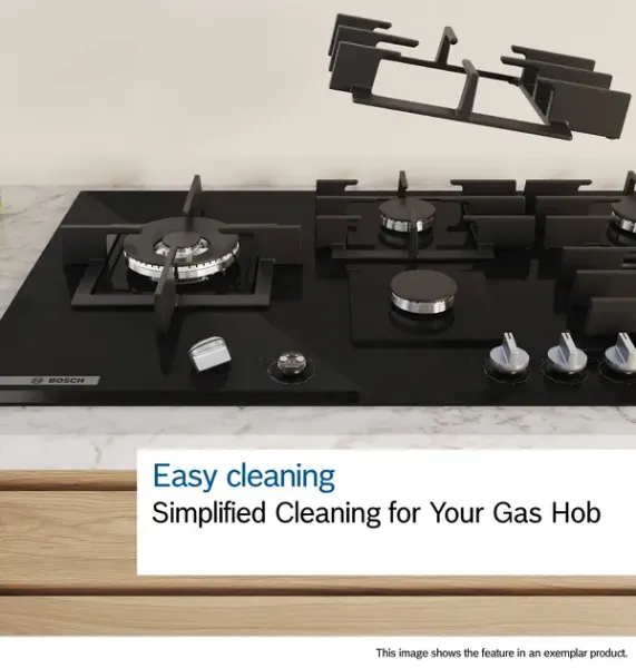 Bosch PPQ7A6I40 Series 6, Gas hob, 75 cm, Tempered glass, Black feature 2
