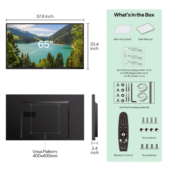Sylvox OT65B1K4GC 65" Partial Sun Outdoor TV_dimensions