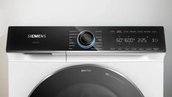 Siemens WG56B2A2GB iQ700 Washing machine, front loader 10 kg 1600 rpm, White controls