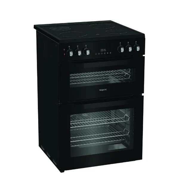 Hotpoint HDE6VDC2B1 60cm Double Oven Electric Cooker with Ceramic Hob - Black_angled