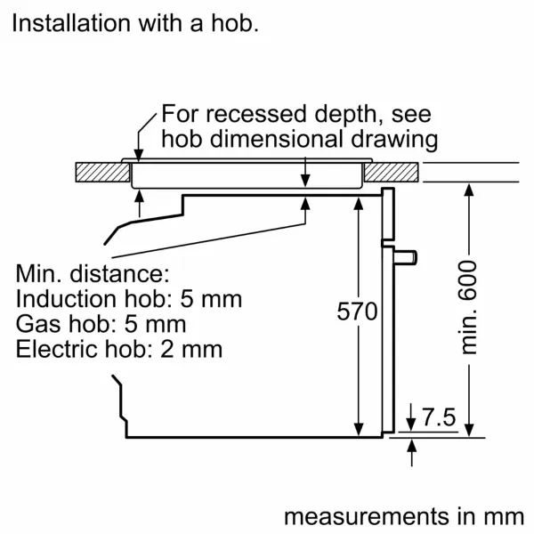 Siemens HB535A0S0B Built In Single Electric Oven_installation with hob