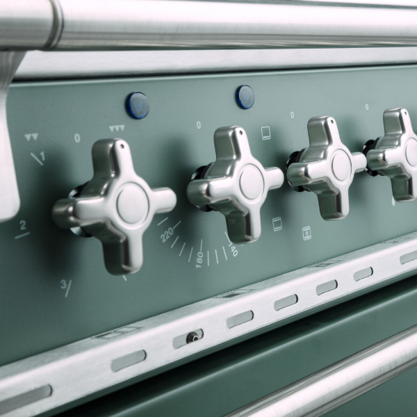 Rangemaster 127110 Elise 90 Dual Fuel Range Cooker in Mineral Green with Brushed Nickel Trim - ELS90DFFMG/close