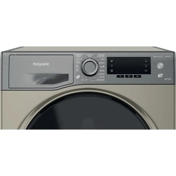 Hotpoint ActiveCare Washer Dryer in Graphite -  NDD 86448 GDA UK- front view controls with tray
