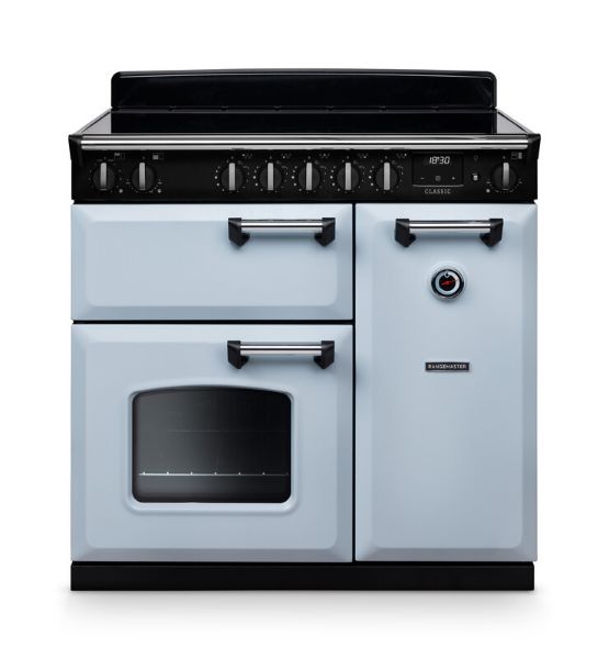 Rangemaster 14178 Classic 90 Induction Range Cooker in Misty Blue with Chrome Trim - CL90EIPMSB/CM1